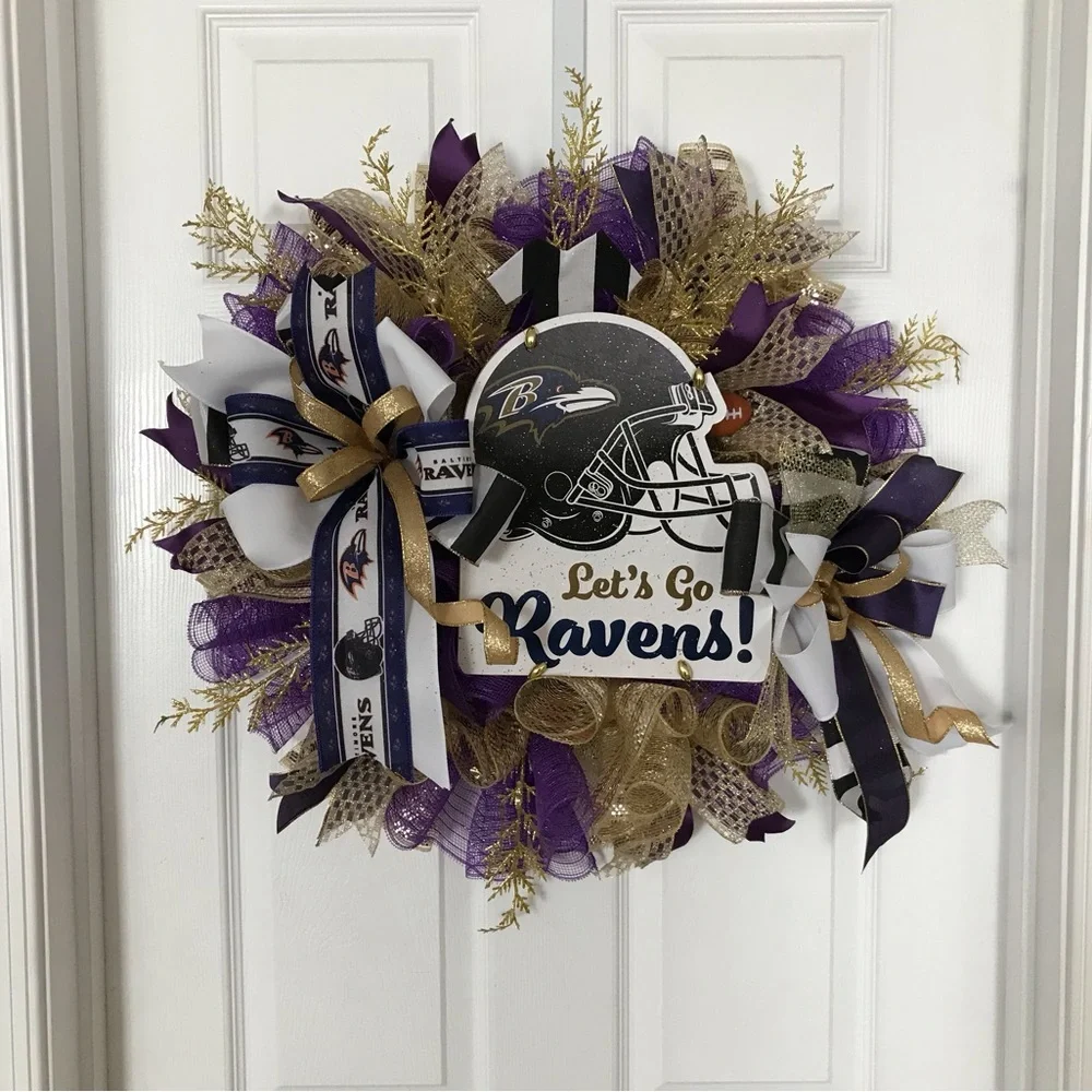 RAVENS FOOTBALL Wreath with Purple and Gold Accents “Wreaths by Inspiration”